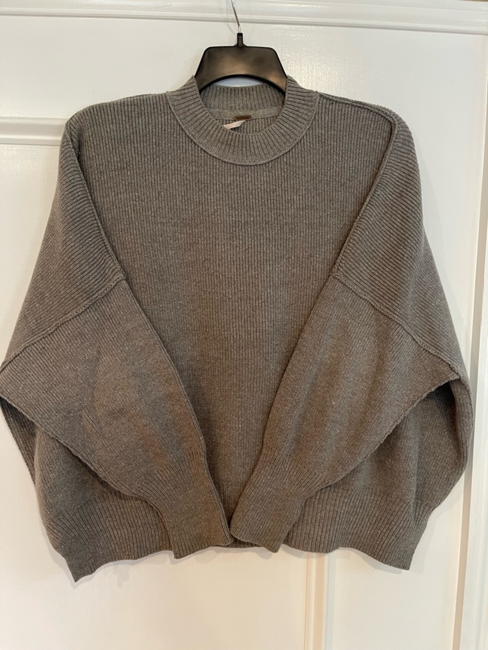 Free People Gray Ribbed Crewneck Sweater